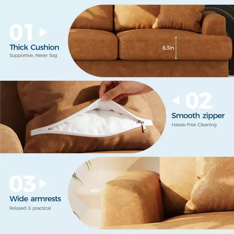 86 Leather/Corduroy Sofa, Modern Deep Seat Couch with 2 Throw Pillows, Upholstered Cushion & Removable Cover for Small Space, Apartment&Living Room