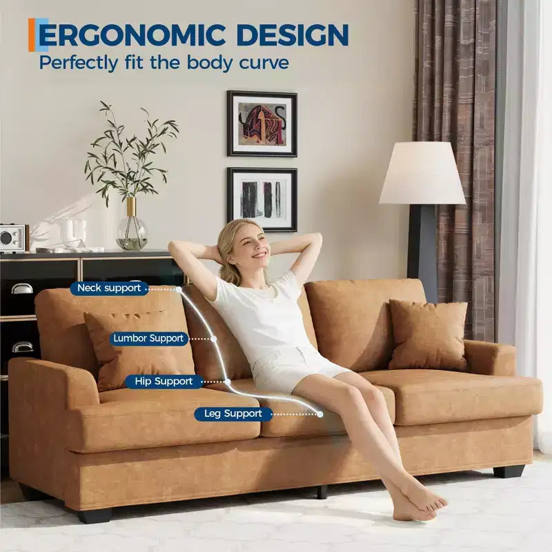 86 Leather/Corduroy Sofa, Modern Deep Seat Couch with 2 Throw Pillows, Upholstered Cushion & Removable Cover for Small Space, Apartment&Living Room