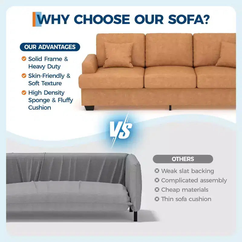 86 Leather/Corduroy Sofa, Modern Deep Seat Couch with 2 Throw Pillows, Upholstered Cushion & Removable Cover for Small Space, Apartment&Living Room