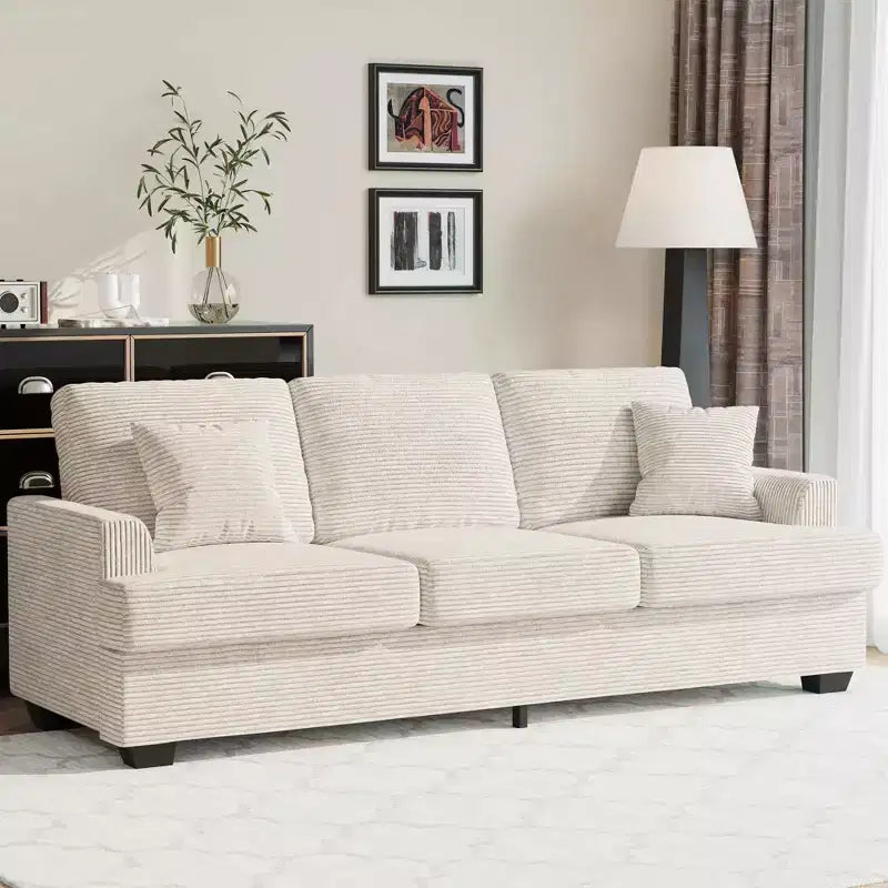86 Leather/Corduroy Sofa, Modern Deep Seat Couch with 2 Throw Pillows, Upholstered Cushion & Removable Cover for Small Space, Apartment&Living Room