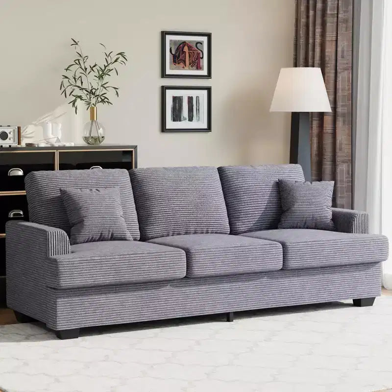 86 Leather/Corduroy Sofa, Modern Deep Seat Couch with 2 Throw Pillows, Upholstered Cushion & Removable Cover for Small Space, Apartment&Living Room