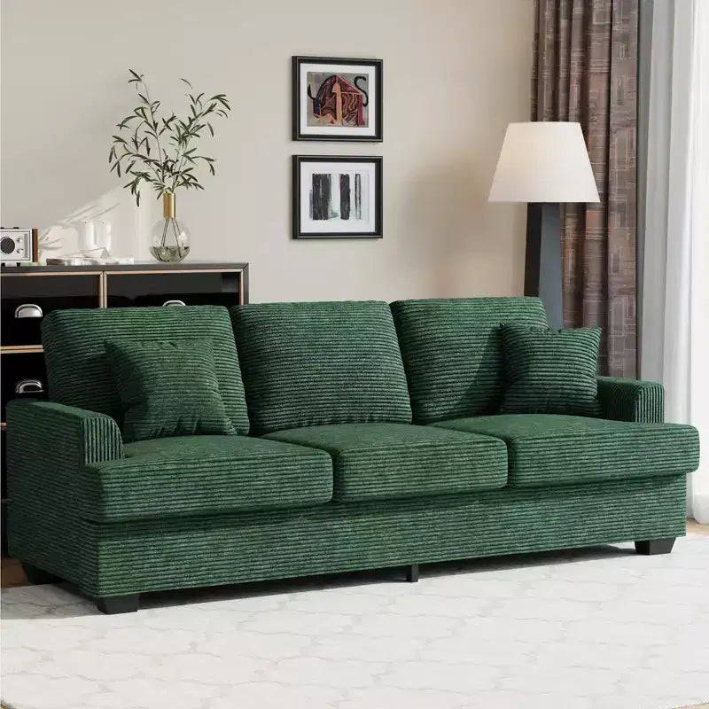 86 Leather/Corduroy Sofa, Modern Deep Seat Couch with 2 Throw Pillows, Upholstered Cushion & Removable Cover for Small Space, Apartment&Living Room