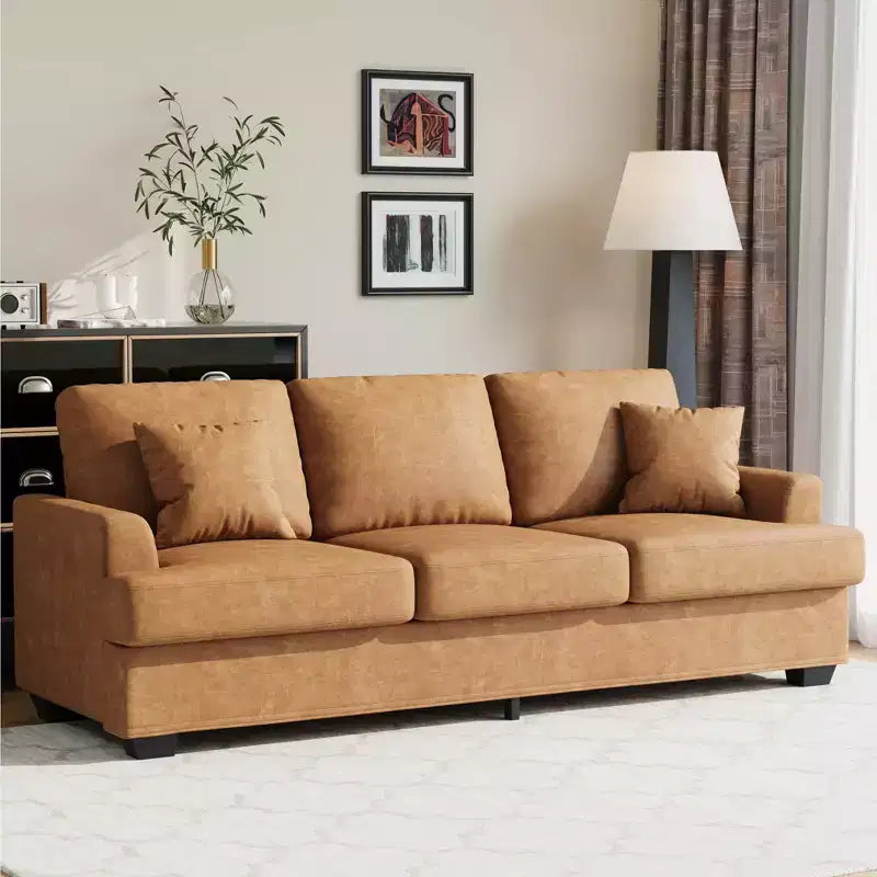 86 Leather/Corduroy Sofa, Modern Deep Seat Couch with 2 Throw Pillows, Upholstered Cushion & Removable Cover for Small Space, Apartment&Living Room