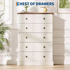 Acekool 5 Drawer Tall Dresser for Bedroom Vertical Wooden Closet Chest with Raised Base Organizer