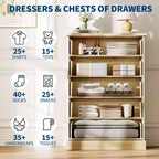 Acekool 5 Drawer Tall Dresser for Bedroom Vertical Wooden Closet Chest with Raised Base Organizer