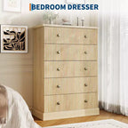 Acekool 5 Drawer Tall Dresser for Bedroom Vertical Wooden Closet Chest with Raised Base Organizer