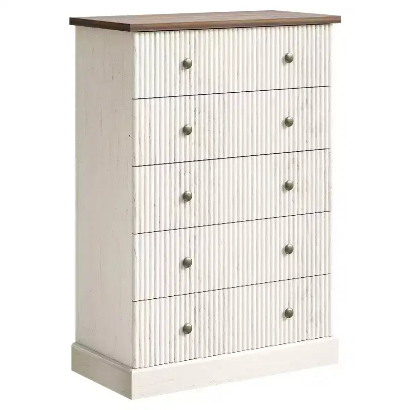 Acekool 5 Drawer Tall Dresser for Bedroom Vertical Wooden Closet Chest with Raised Base Organizer