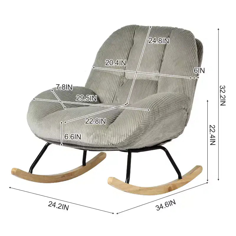 Fauteuil à bascule Homy Casa en velours côtelé, Fauteuil à bascule en tissu, Fauteuil à bascule, Gris