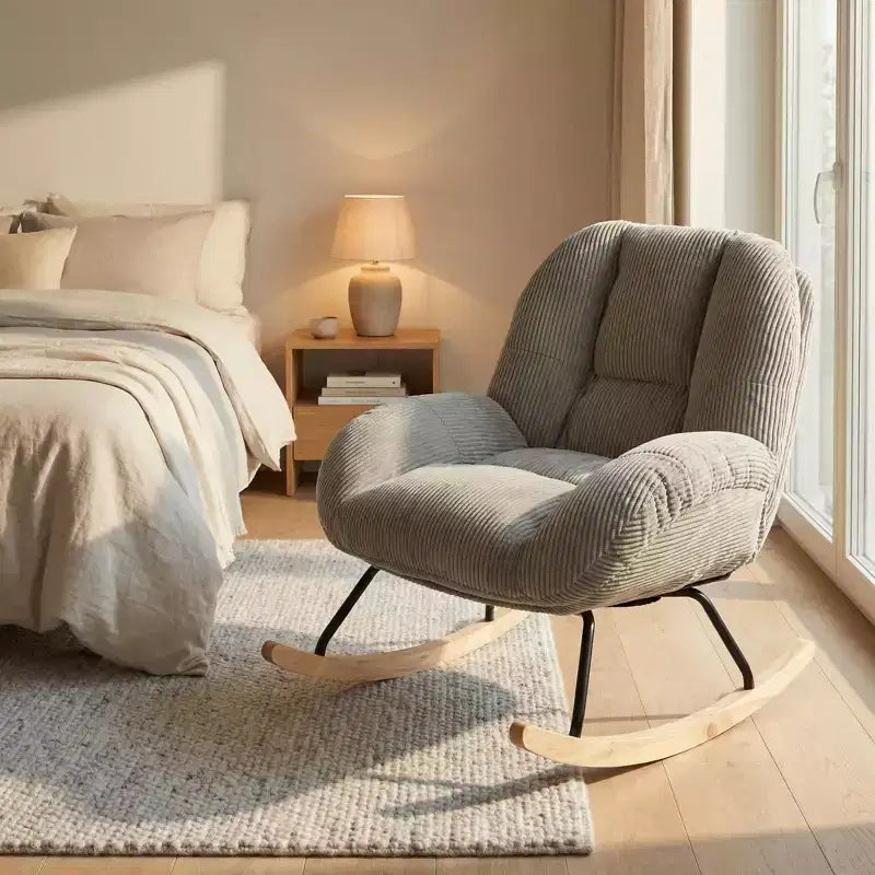 Fauteuil à bascule Homy Casa en velours côtelé, Fauteuil à bascule en tissu, Fauteuil à bascule, Gris