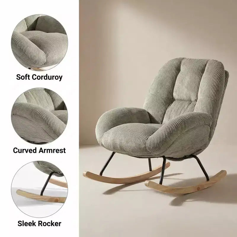 Fauteuil à bascule Homy Casa en velours côtelé, Fauteuil à bascule en tissu, Fauteuil à bascule, Gris