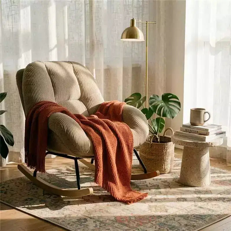 Fauteuil à bascule Homy Casa en velours côtelé, Fauteuil à bascule en tissu, Fauteuil à bascule, Gris