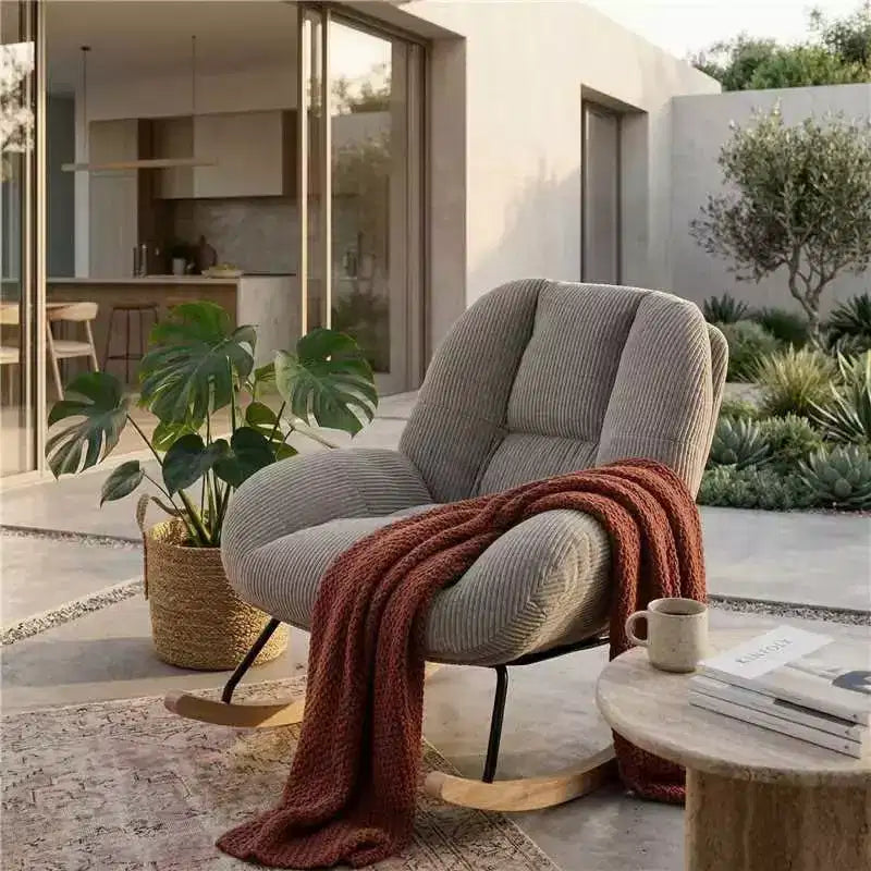 Fauteuil à bascule Homy Casa en velours côtelé, Fauteuil à bascule en tissu, Fauteuil à bascule, Gris