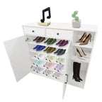 Shoe Cabinet for Entryway with Doors, Hooks & 3 Open Racks - 4 Adjustable Shelves Storage Organizer for Hallway and Living Room, White