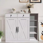 Meuble à chaussures pour entrée avec portes, crochets et 3 étagères ouvertes - Organisateur de rangement avec 4 étagères réglables pour couloir et salon, blanc