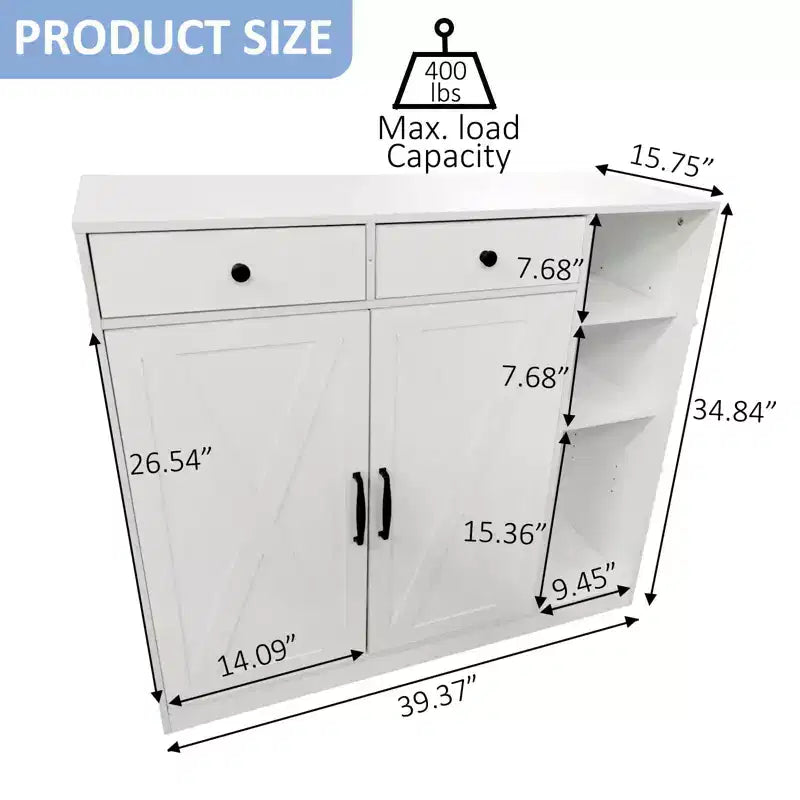Meuble à chaussures pour entrée avec portes, crochets et 3 étagères ouvertes - Organisateur de rangement avec 4 étagères réglables pour couloir et salon, blanc