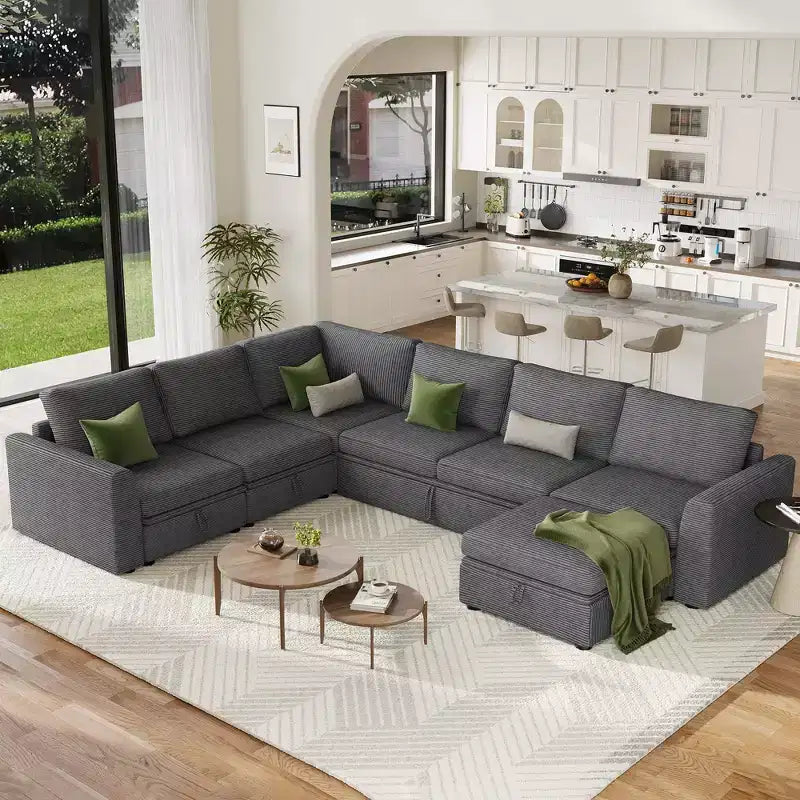 GustoWave Modular L-Shaped Sectional Sleeper Sofa with Storage, 2-Seat Pull-Out Couch Bed, Chenille Gray for Living Room