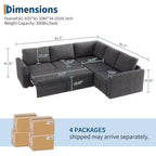 GustoWave Modular L-Shaped Sectional Sleeper Sofa with Storage, 2-Seat Pull-Out Couch Bed, Chenille Gray for Living Room