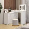 JVNOXK Vanity Desk with LED Mirror and Lights, Flip-Top Makeup Vanity Table with 7 Drawers, 9 Compartments, 3 Shelves, 3 Color Modes Adjustable, White