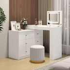 JVNOXK Vanity Desk with LED Mirror and Lights, Flip-Top Makeup Vanity Table with 7 Drawers, 9 Compartments, 3 Shelves, 3 Color Modes Adjustable, White