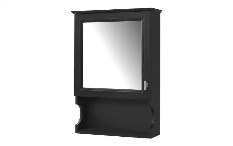 AMMER 20'' Wall Mounted Bathroom Storage Cabinet with Mirror, Wall Mounted Home Storage with Door, Mirrored Wall Medicine Cabinet, Black
