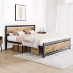 Full Metal Platform Bed Frame with Wooden Headboard, Heavy Duty, Non-Slip, Large Underbed Storage, No Box Spring Needed, Noise-Free, Full Size