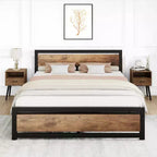 Full Metal Platform Bed Frame with Wooden Headboard, Heavy Duty, Non-Slip, Large Underbed Storage, No Box Spring Needed, Noise-Free, Full Size