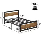 Full Metal Platform Bed Frame with Wooden Headboard, Heavy Duty, Non-Slip, Large Underbed Storage, No Box Spring Needed, Noise-Free, Full Size