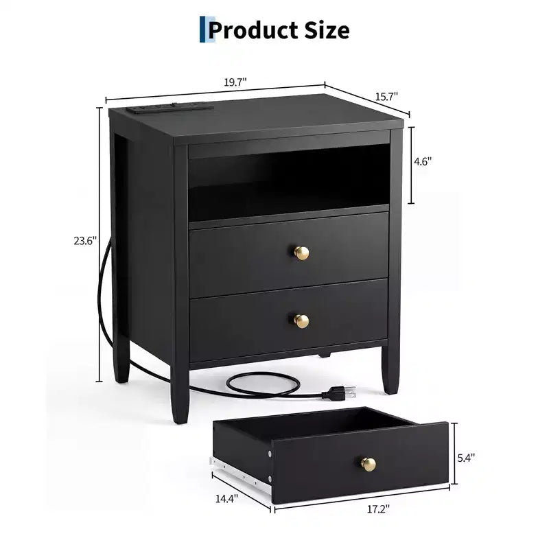 Table de chevet moderne, table de chevet en bois avec 2 tiroirs et étagère ouverte, table d'appoint de style rustique, table d'appoint de canapé pour chambre, bureau, salon