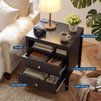 Table de chevet moderne, table de chevet en bois avec 2 tiroirs et étagère ouverte, table d'appoint de style rustique, table d'appoint de canapé pour chambre, bureau, salon