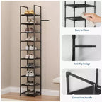 10 Tier Metal Shoe Rack, Tall Space Saving Shoe Organizer with Removable Fabric Shelves for Closet, Entryway, Bedroom