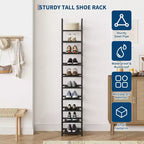 10 Tier Metal Shoe Rack, Tall Space Saving Shoe Organizer with Removable Fabric Shelves for Closet, Entryway, Bedroom