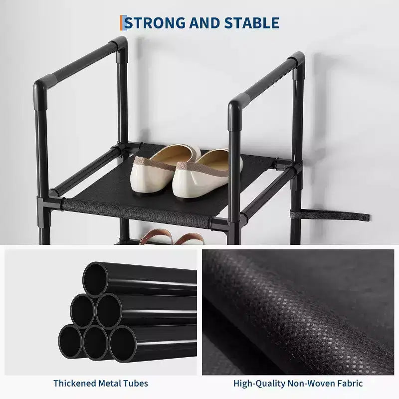 10 Tier Metal Shoe Rack, Tall Space Saving Shoe Organizer with Removable Fabric Shelves for Closet, Entryway, Bedroom