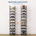10 Tier Metal Shoe Rack, Tall Space Saving Shoe Organizer with Removable Fabric Shelves for Closet, Entryway, Bedroom