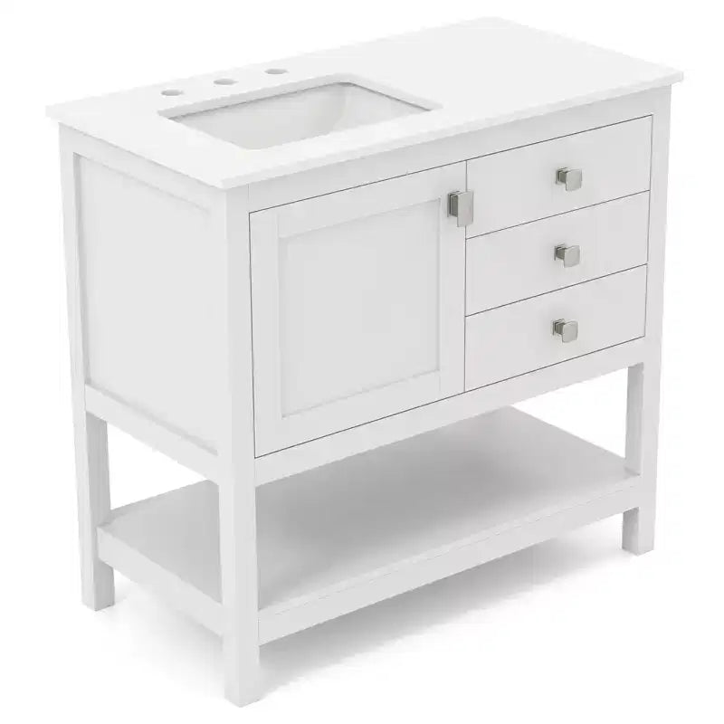Costway Bathroom Vanity Unit w/ Basin w/ Extra Wide Granite Countertop Ceramic Sink