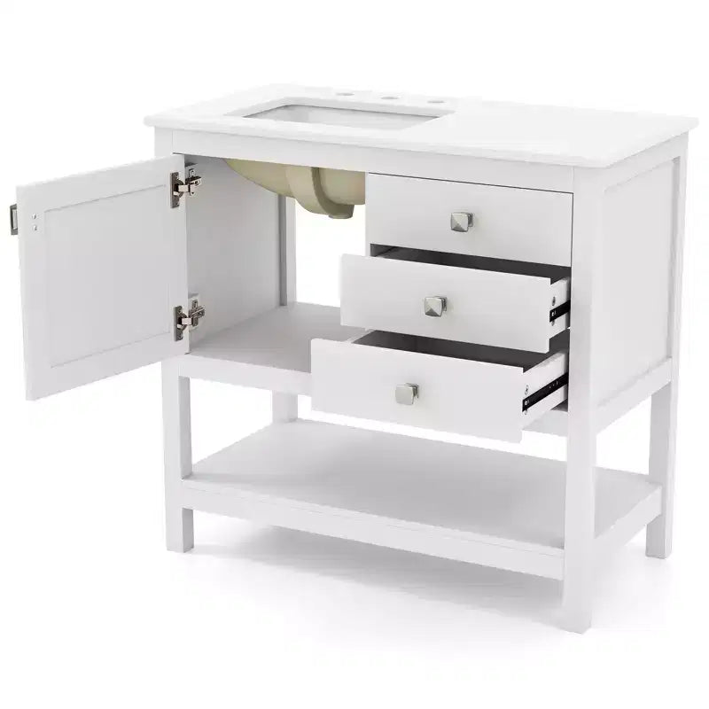 Meuble sous-vasque Costway avec lavabo et très large plan de travail en granit, évier en céramique