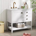 Meuble sous-vasque Costway avec lavabo et très large plan de travail en granit, évier en céramique