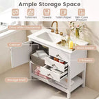 Meuble sous-vasque Costway avec lavabo et très large plan de travail en granit, évier en céramique