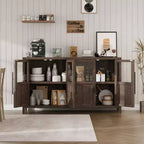 COZONY 55 Buffet avec Portes Vitrées, Armoire de Rangement à 4 Portes pour Cuisine, Salle à Manger ou Salon