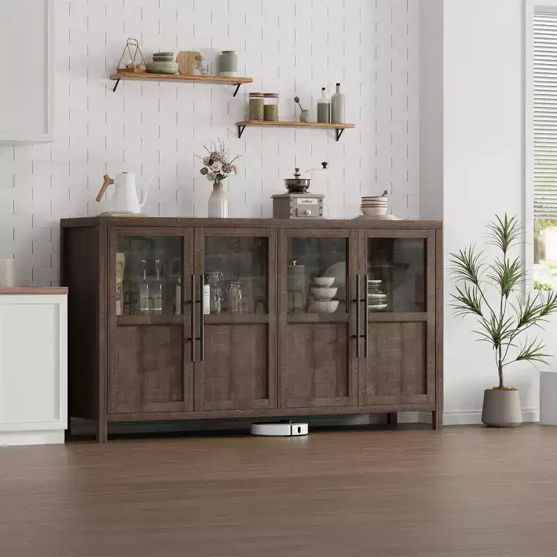 COZONY 55 Buffet avec Portes Vitrées, Armoire de Rangement à 4 Portes pour Cuisine, Salle à Manger ou Salon