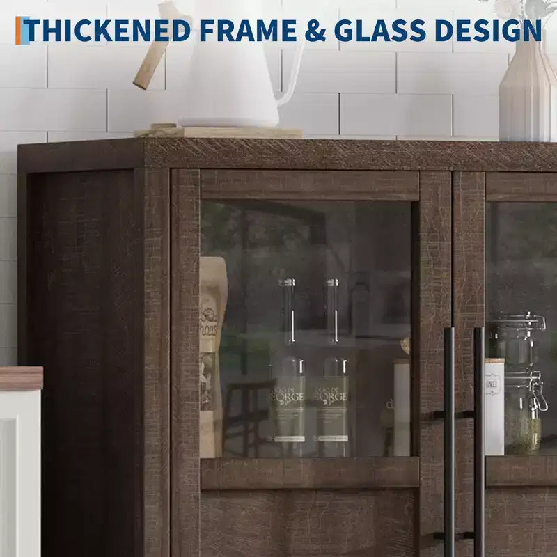 COZONY 55 Buffet avec Portes Vitrées, Armoire de Rangement à 4 Portes pour Cuisine, Salle à Manger ou Salon
