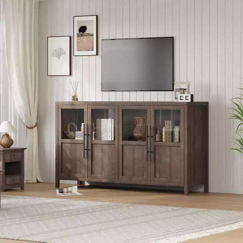 COZONY 55 Buffet avec Portes Vitrées, Armoire de Rangement à 4 Portes pour Cuisine, Salle à Manger ou Salon