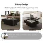 JVNOXK 38.6'' Fluted Lift-Top Coffee Table with Storage, Solid Wood Veneer Adjustable Height Modern Accent Table for Living Room,Office, Black