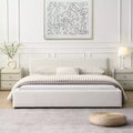 Queen/King Size Upholstered Platform Bed Frame Elegant Minimalist Bed with Headboard, Beige - ModernLuxe