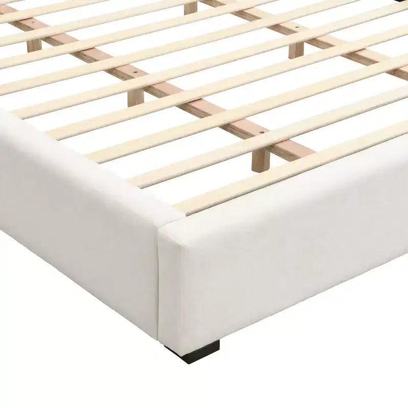 Cadre de lit plateforme rembourré Queen/King Size Élégant et Minimaliste avec Tête de Lit, Beige - ModernLuxe