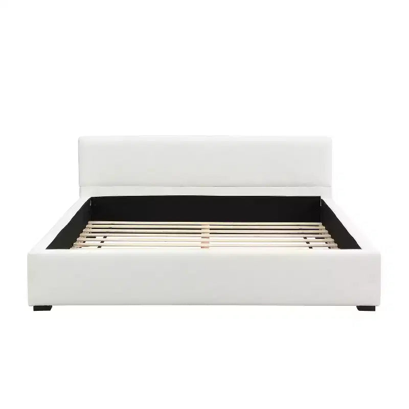 Cadre de lit plateforme rembourré Queen/King Size Élégant et Minimaliste avec Tête de Lit, Beige - ModernLuxe