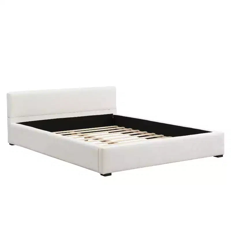 Cadre de lit plateforme rembourré Queen/King Size Élégant et Minimaliste avec Tête de Lit, Beige - ModernLuxe
