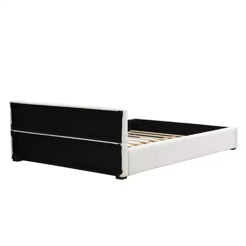 Cadre de lit plateforme rembourré Queen/King Size Élégant et Minimaliste avec Tête de Lit, Beige - ModernLuxe