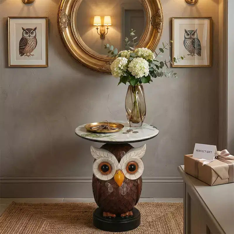 Table d'appoint hibou Zeus et Ruta, table d'appoint statue d'animal pour la décoration du salon