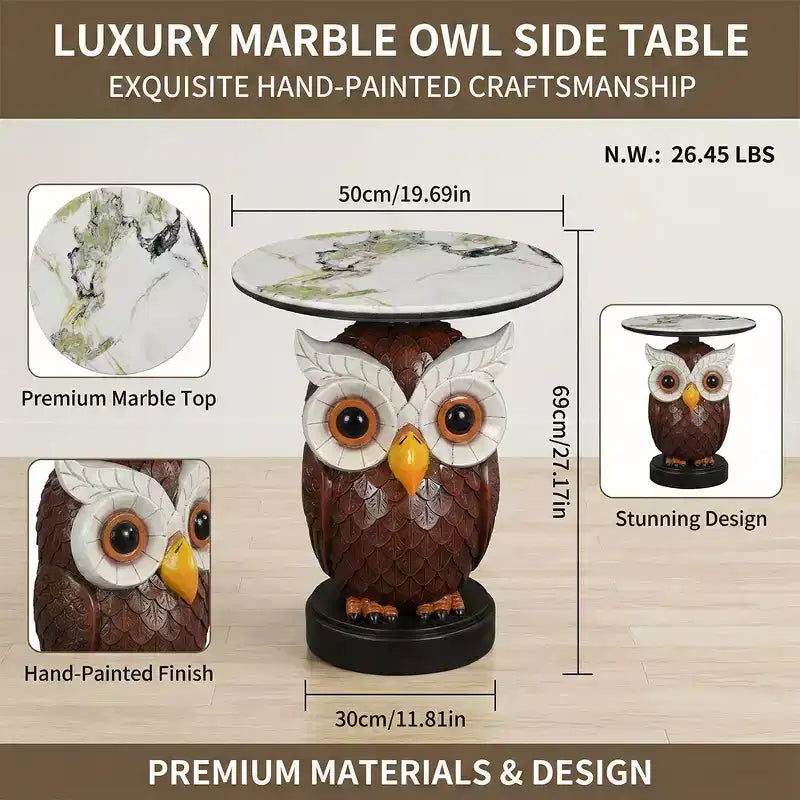 Table d'appoint hibou Zeus et Ruta, table d'appoint statue d'animal pour la décoration du salon