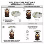 Table d'appoint hibou Zeus et Ruta, table d'appoint statue d'animal pour la décoration du salon